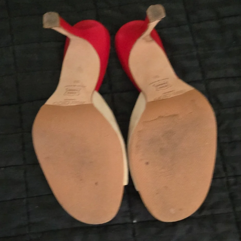 Jimmy Choo Red and Tan Mules with Shell Accents - Picture 8 of 10